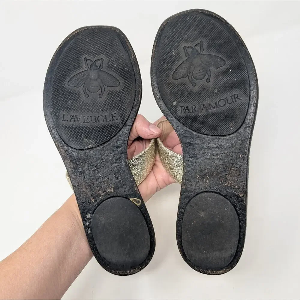 Gucci Marmont gold Thong Sandals Size 39.5 GG Logo Monogram Flip Flops